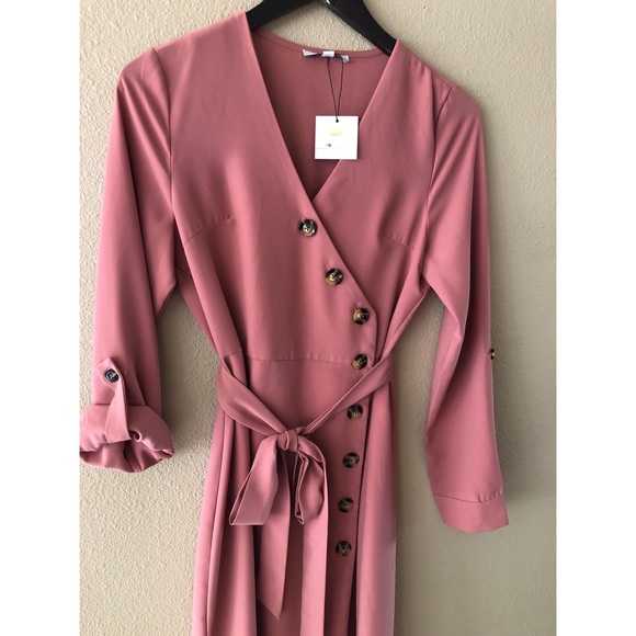 Button Down Midi Dress In Rose - Picture 3 of 4